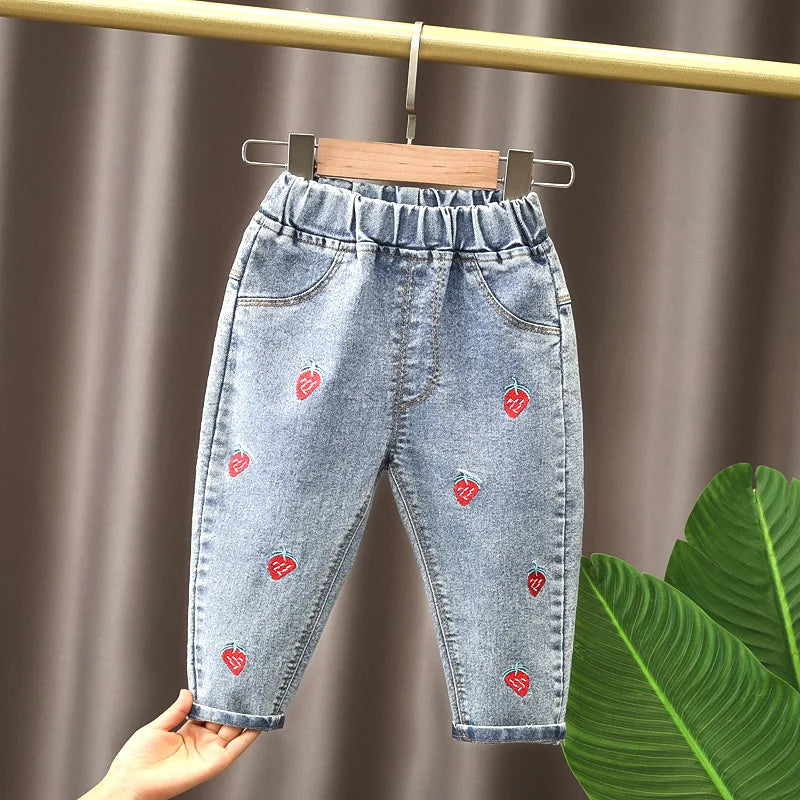 Spring kids girl's clothes baby loose straight leg jeans trousers for girls clothing children outdoor all-match denim pants