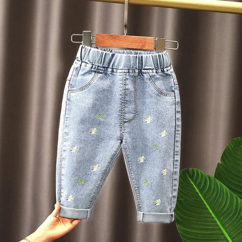 Spring kids girl's clothes baby loose straight leg jeans trousers for girls clothing children outdoor all-match denim pants