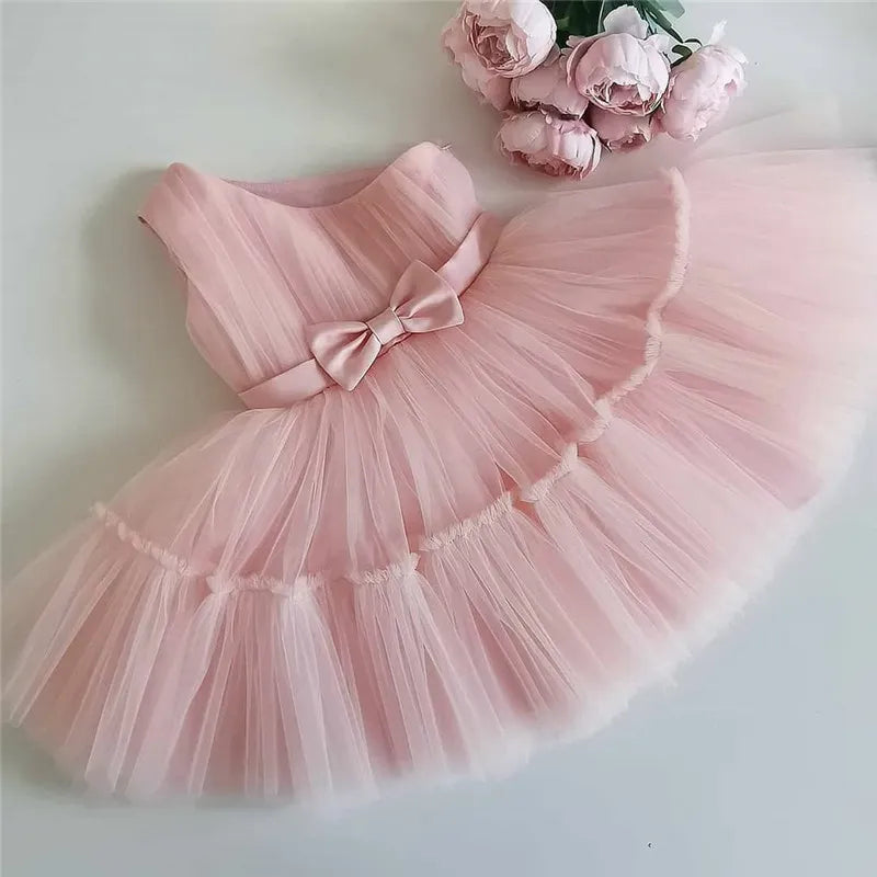 Newborn Girl Tutu Dress Headband Outfit Bowknot Clothes Baby Summer Dress Infant Party Wear Christening Gown 1 Year Birthday