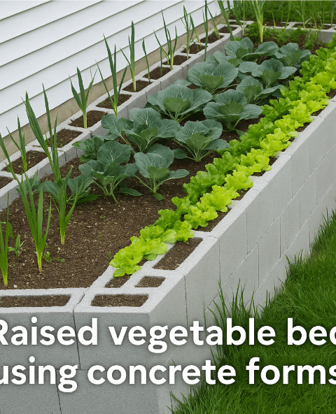 Raised vegetable bed using concrete forms