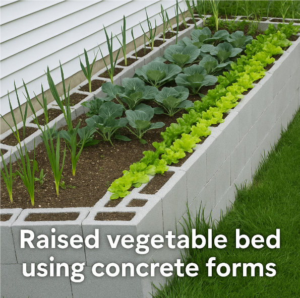 Raised vegetable bed using concrete forms