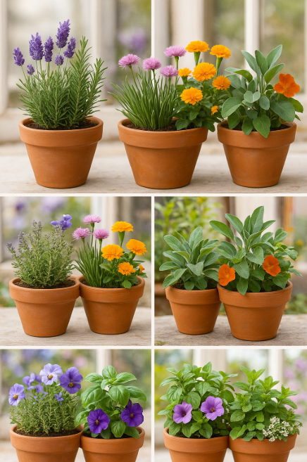 Grow herbs and flowers together.
